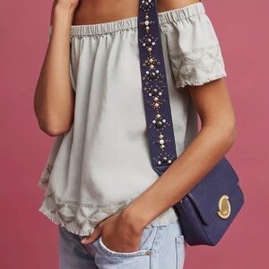 Anthropologie Cloth & Stone Caprera Embroidered Off-The-Shoulder Top Size XS